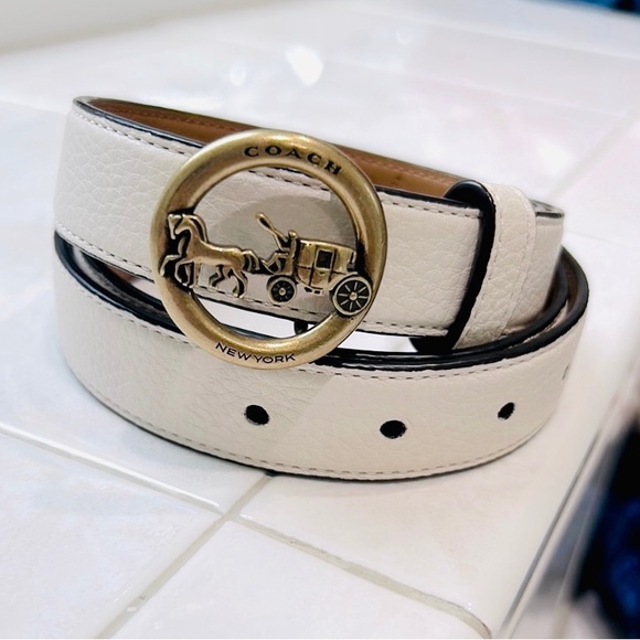 Coach horse and carriage buckle belt White refined calf leather size Large - Picture 3 of 5
